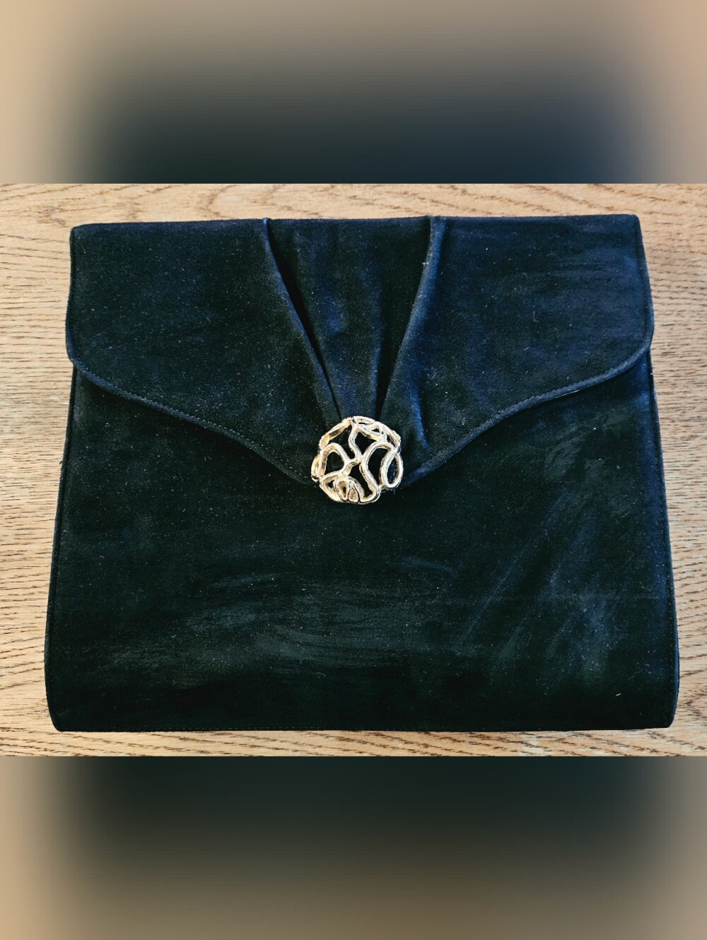 Vintage Purse Pere Nucci Made In Spain Black Suede Gold Satin Lining
